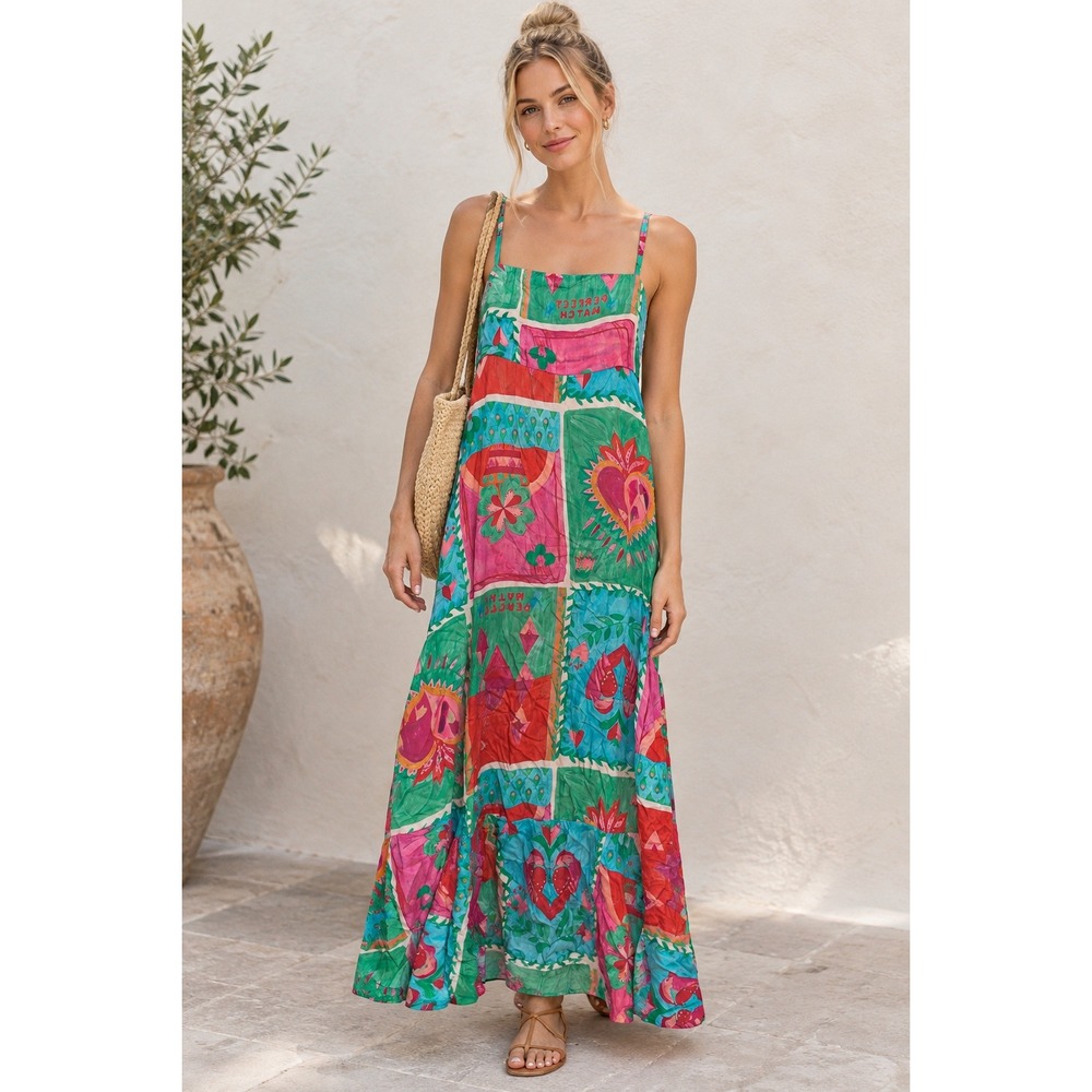 Paper Heart Folk Art Patchwork Tank Dress Perfect Match Tarot XS